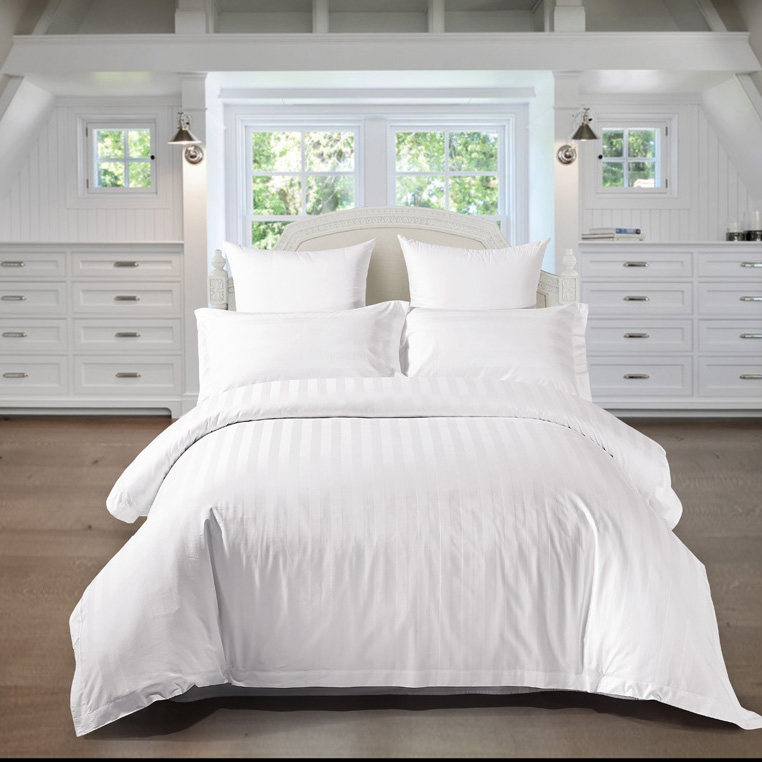 REAL TEXTILE Hotel 100% Cotton WhiteSatin Stripe 5mm/10mm/30mm, 250 Thread Count Bedding Sets