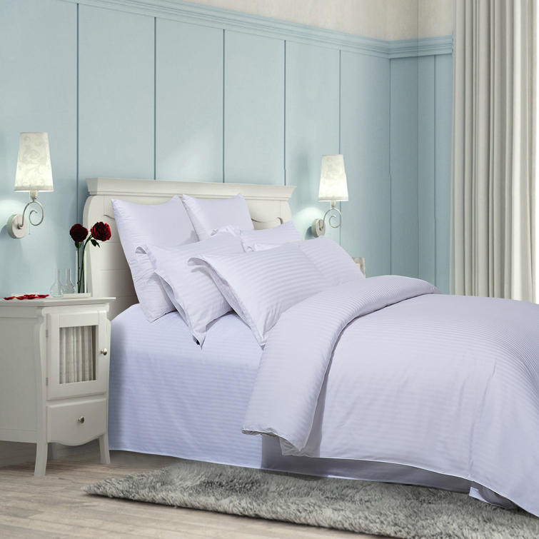 REAL TEXTILE Hotel 100% Cotton White Satin Stripe 5mm/10mm/30mm,300 Thread Count Bedding Sets