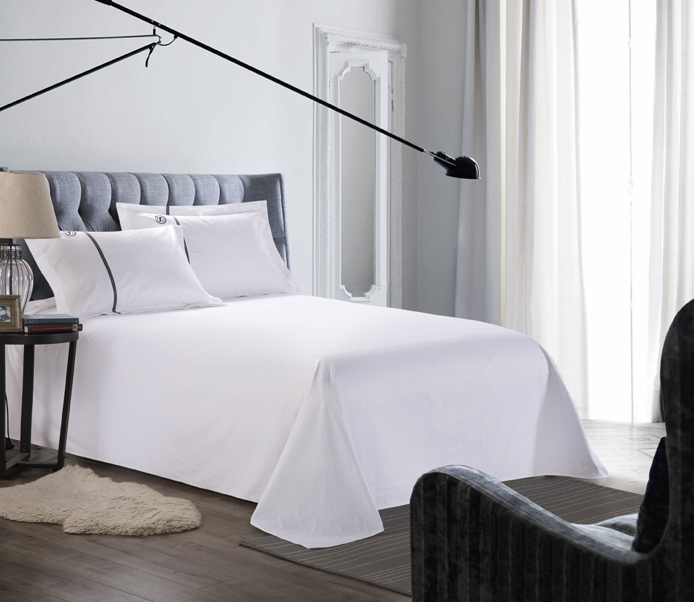 REAL TEXTILE Hotel 100% Cotton White 400 Thread Count Colored Piping& embroidery logo Bedding Sets